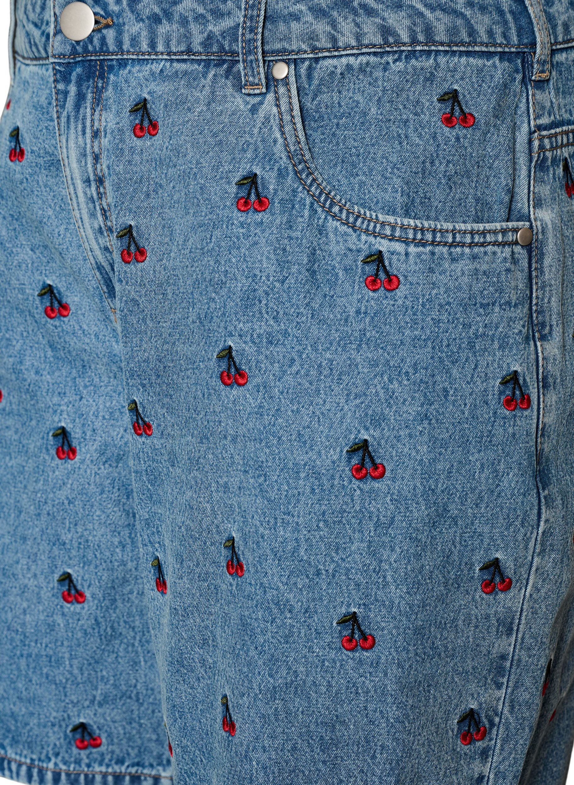 Zizzi Denim shorts med broderede motiver, Bl&aring;, Packshot image number 2