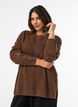 Strikbluse med ribstruktur og knapdetaljer, Brun, Model image number 0