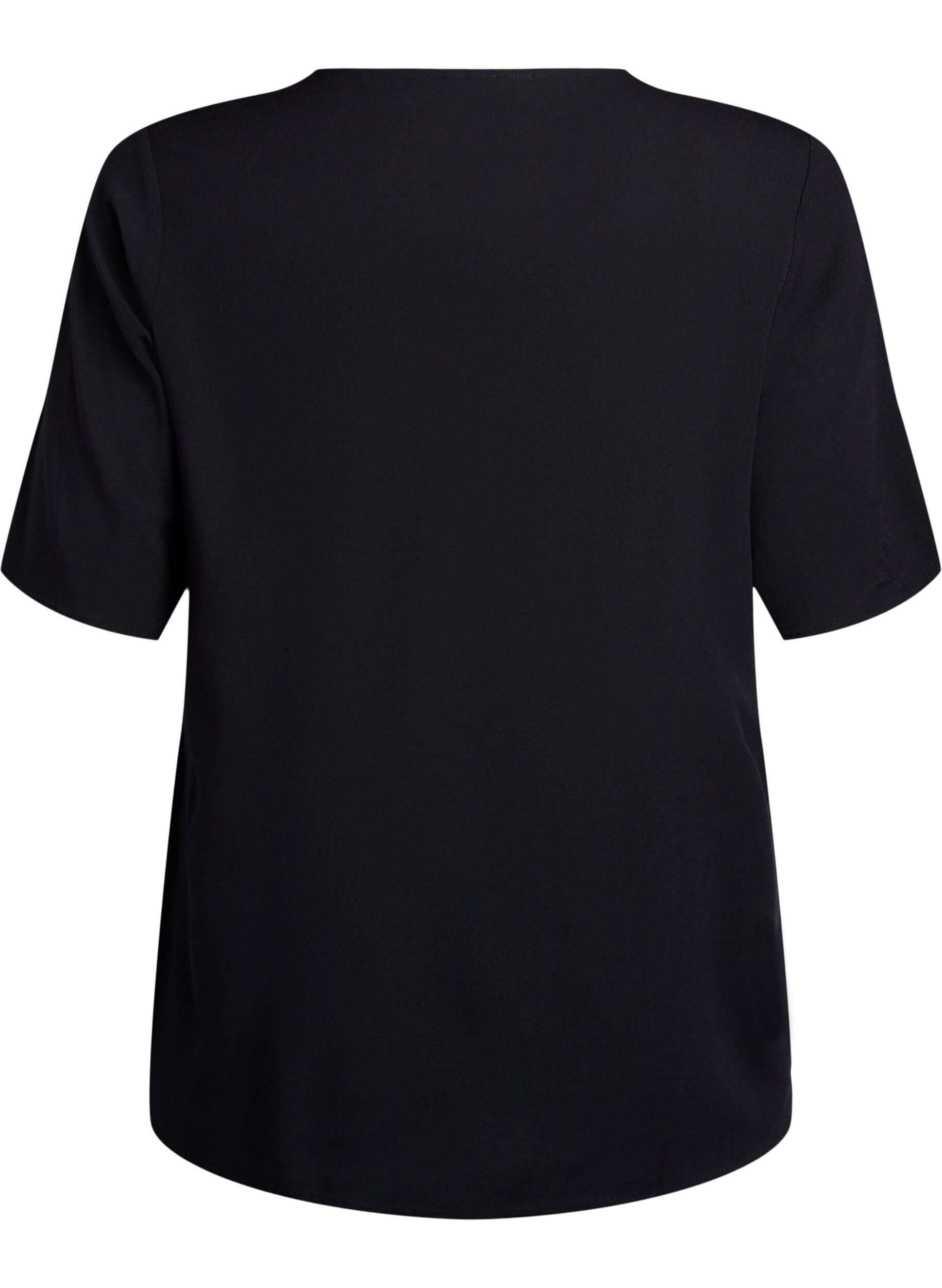 ZizziKort&aelig;rmet v&aelig;vet bluse med rund hals, Sort, Packshot image number 1