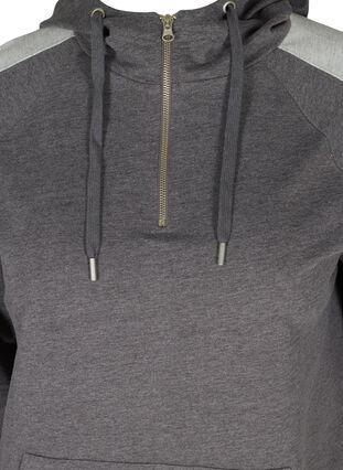 Sweatshirt med hætte og lomme, Dark Grey Melange, Packshot image number 2