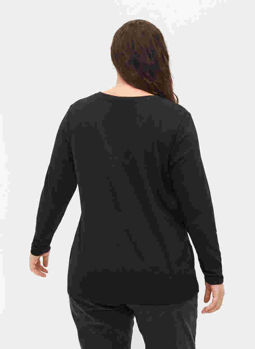 Bluse med similisten og lange ærmer, Black, Model image number 1