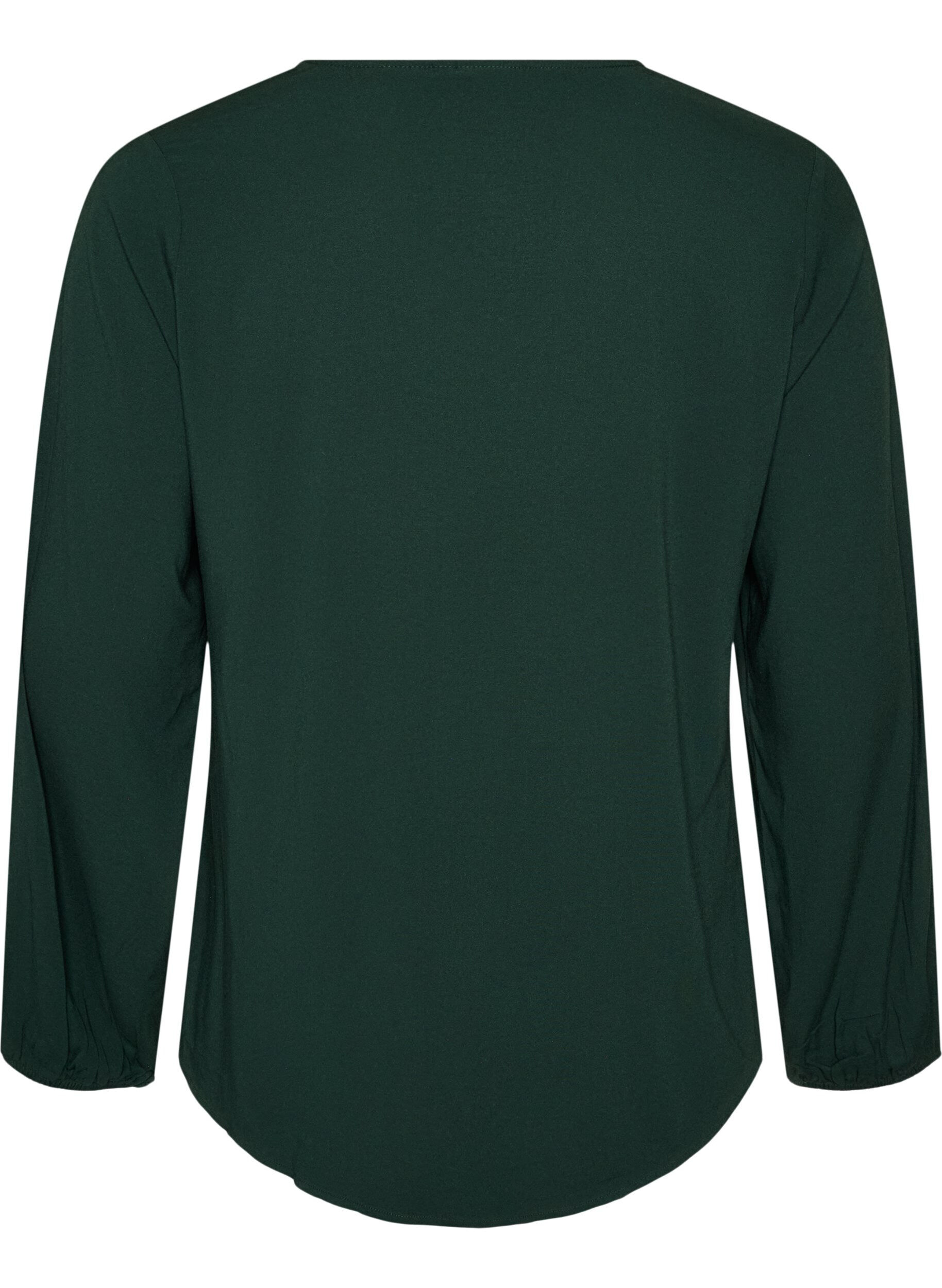 ZizziViskosebluse med V-hals og lange &aelig;rmer, Gr&oslash;n, Packshot image number 1