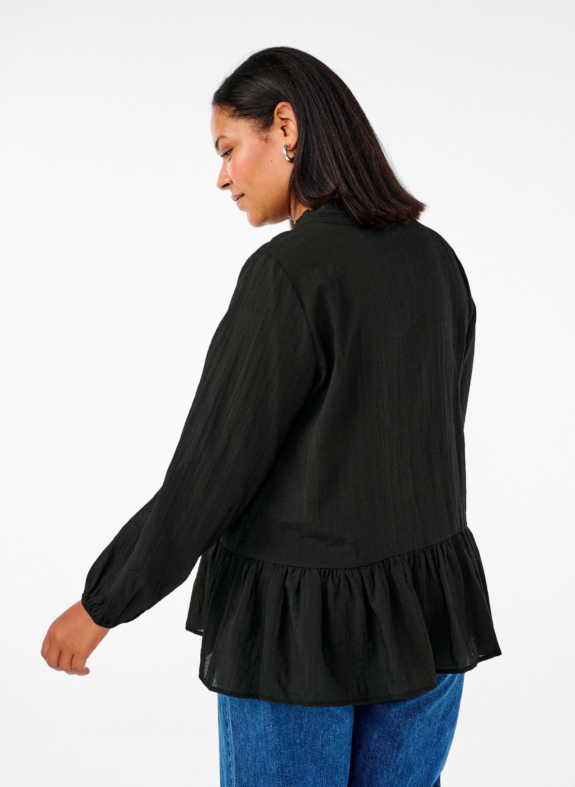 Zizzi Viskose bluse med peplum, Sort, Model image number 2
