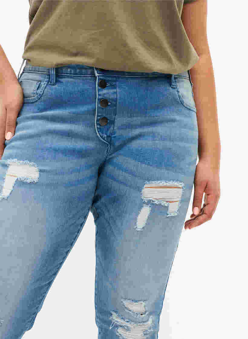 Ripped Emily jeans med regulær talje, Blue denim, Model image number 3
