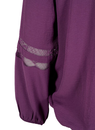 Langærmet bluse med blonder, Deep Purple, Packshot image number 3