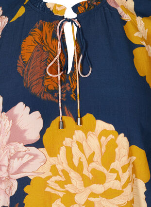 Kortærmet viskose bluse med blomsterprint, Navy Blazer Flower, Packshot image number 2