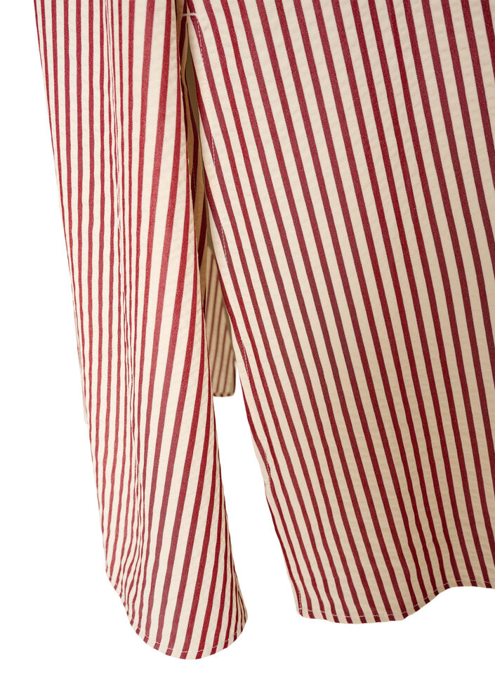 Ankellang skjortekjole med bindeb&aring;nd og striber, R&oslash;d, Packshot image number 3