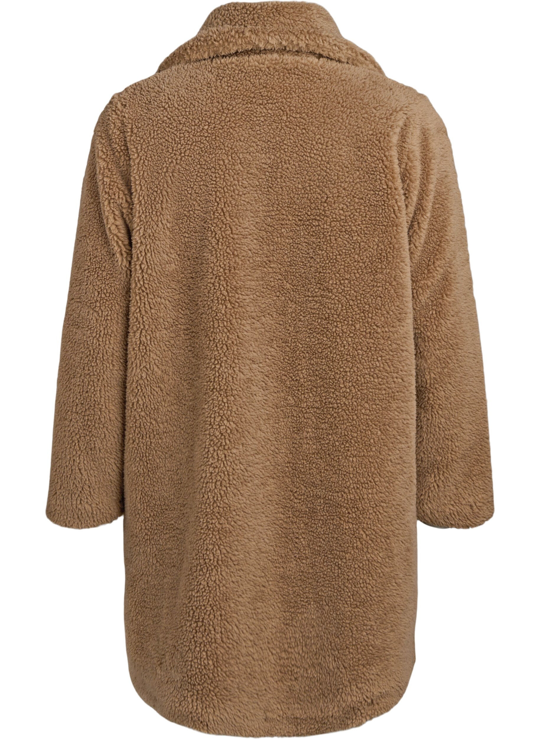 Zizzi Bl&oslash;d teddyfrakke med knapper og krave, Brun, Packshot image number 1