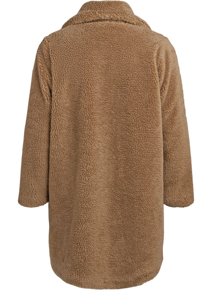 Blød teddyfrakke med knapper og krave, Brun, Packshot