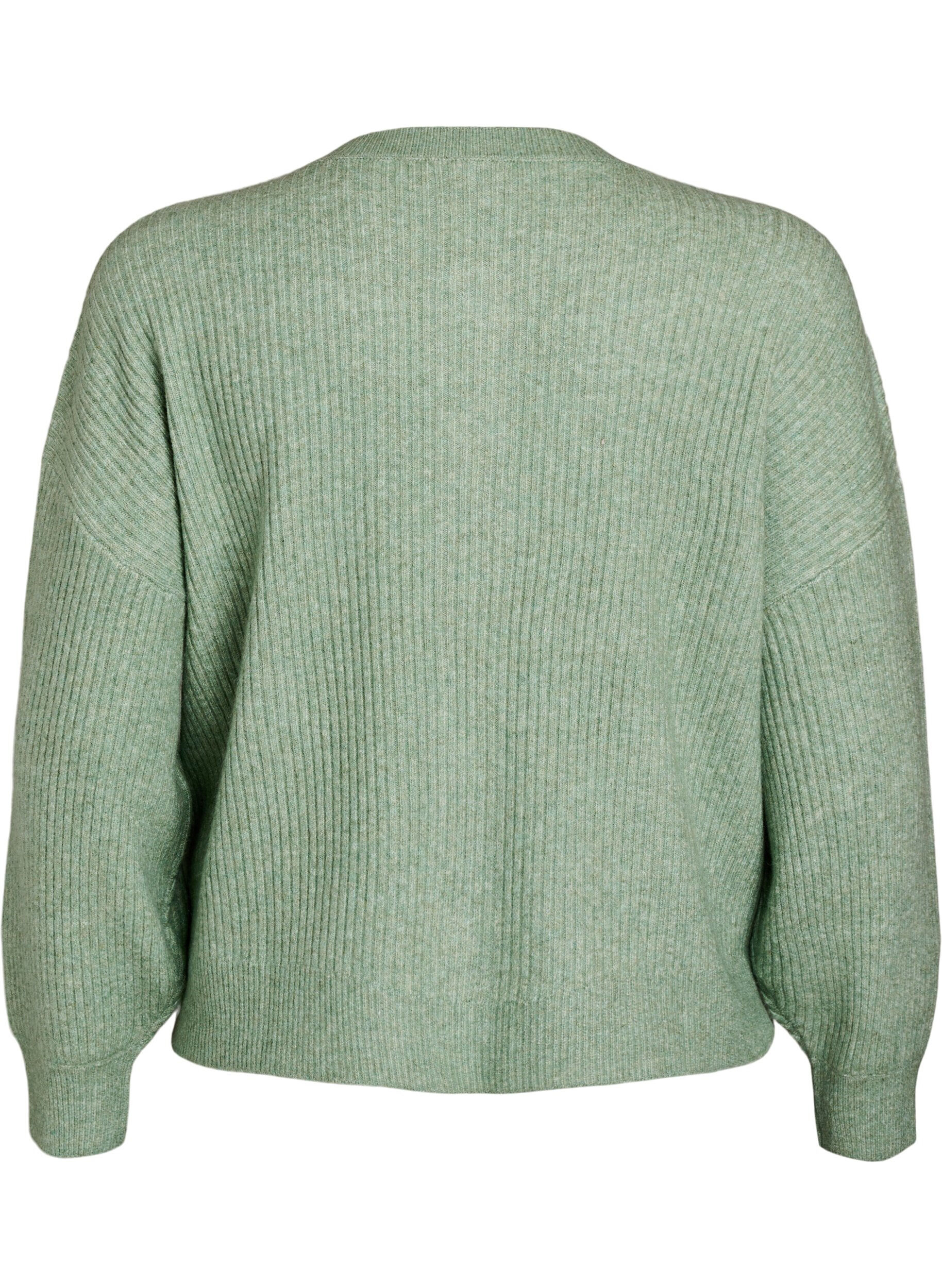 Zizzi Ribstrikket cardigan med knapper, Gr&oslash;n, Packshot image number 1