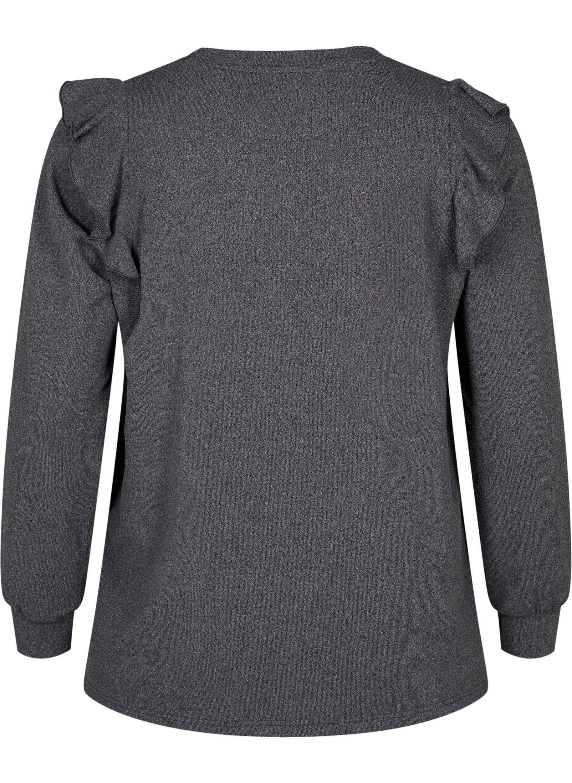 Zizzi Lang&aelig;rmet bluse med fl&aelig;sedetaljer, Dark Grey Melange, Packshot image number 1