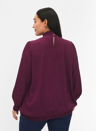FLASH - Langærmet bluse med smock og glitter, Purple w. Silver, Model image number 1