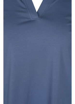 Ensfarvet bomulds bluse med 3/4 ærmer og slids, Vintage Indigo, Packshot image number 2