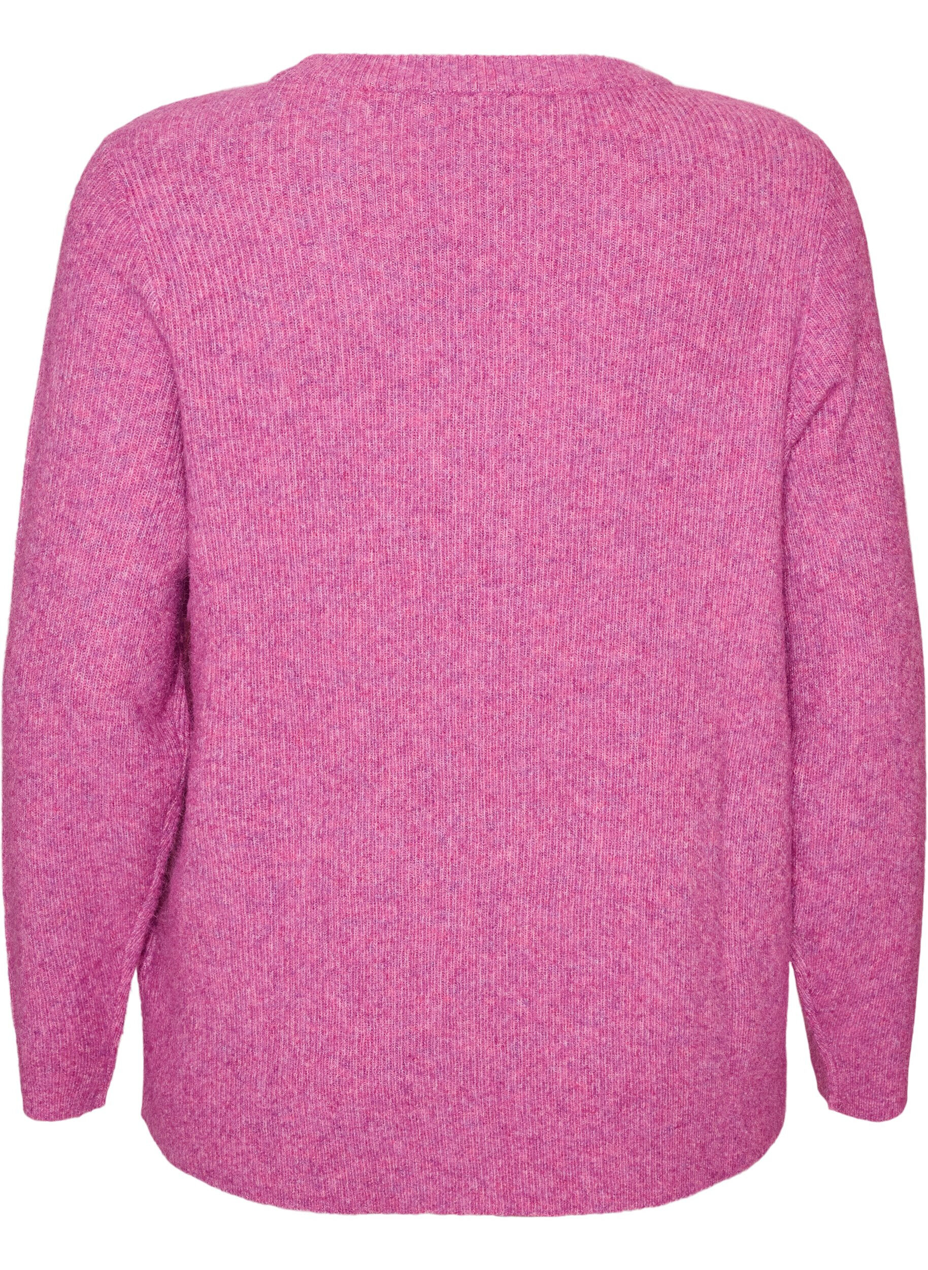 ZizziMeleret strikbluse med rund hals, Lilla, Packshot image number 1