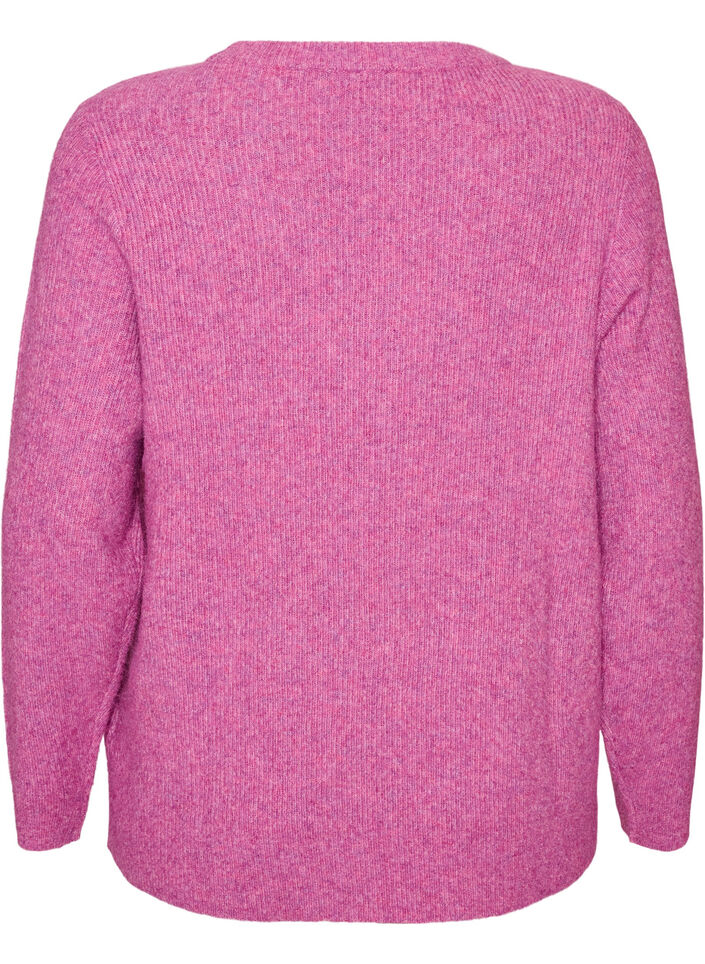 Meleret strikbluse med rund hals, Lilla, Packshot image number 1