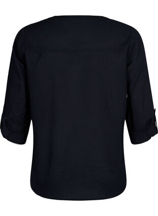 Skjortebluse i bomuld med v-udskæring, Black, Packshot image number 1