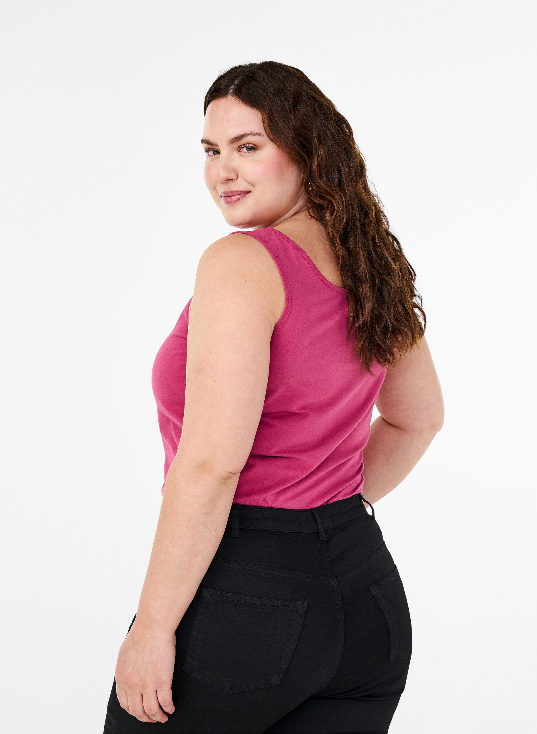 Zizzi Ensfarvet basis top i bomuld, R&oslash;d, Model image number 2