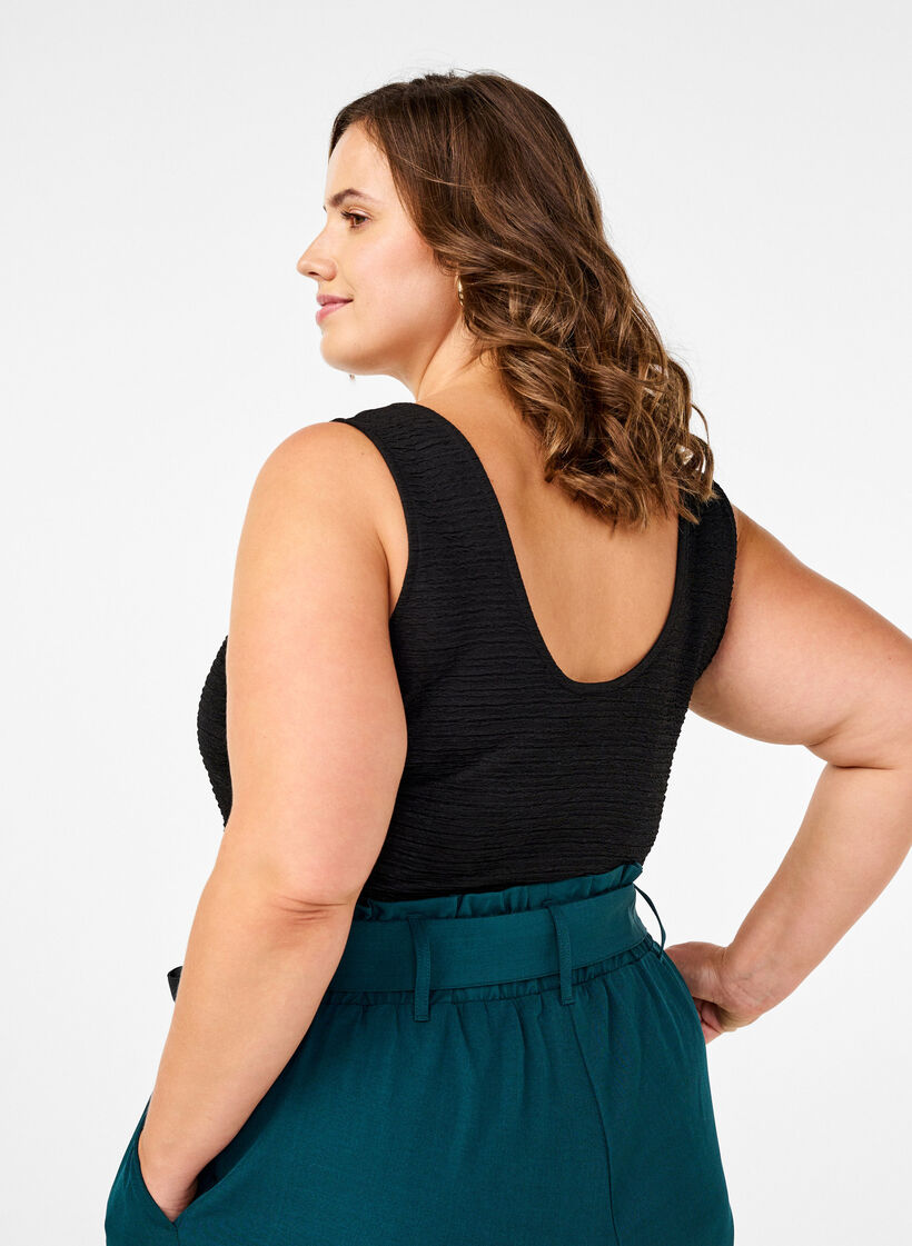 Ærmeløs bodystocking med tekstur, Black, Model image number 1