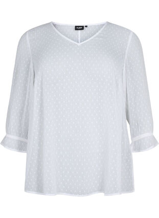 FLASH - Bluse med 3/4 ærmer og strukturmønster, White, Packshot image number 0