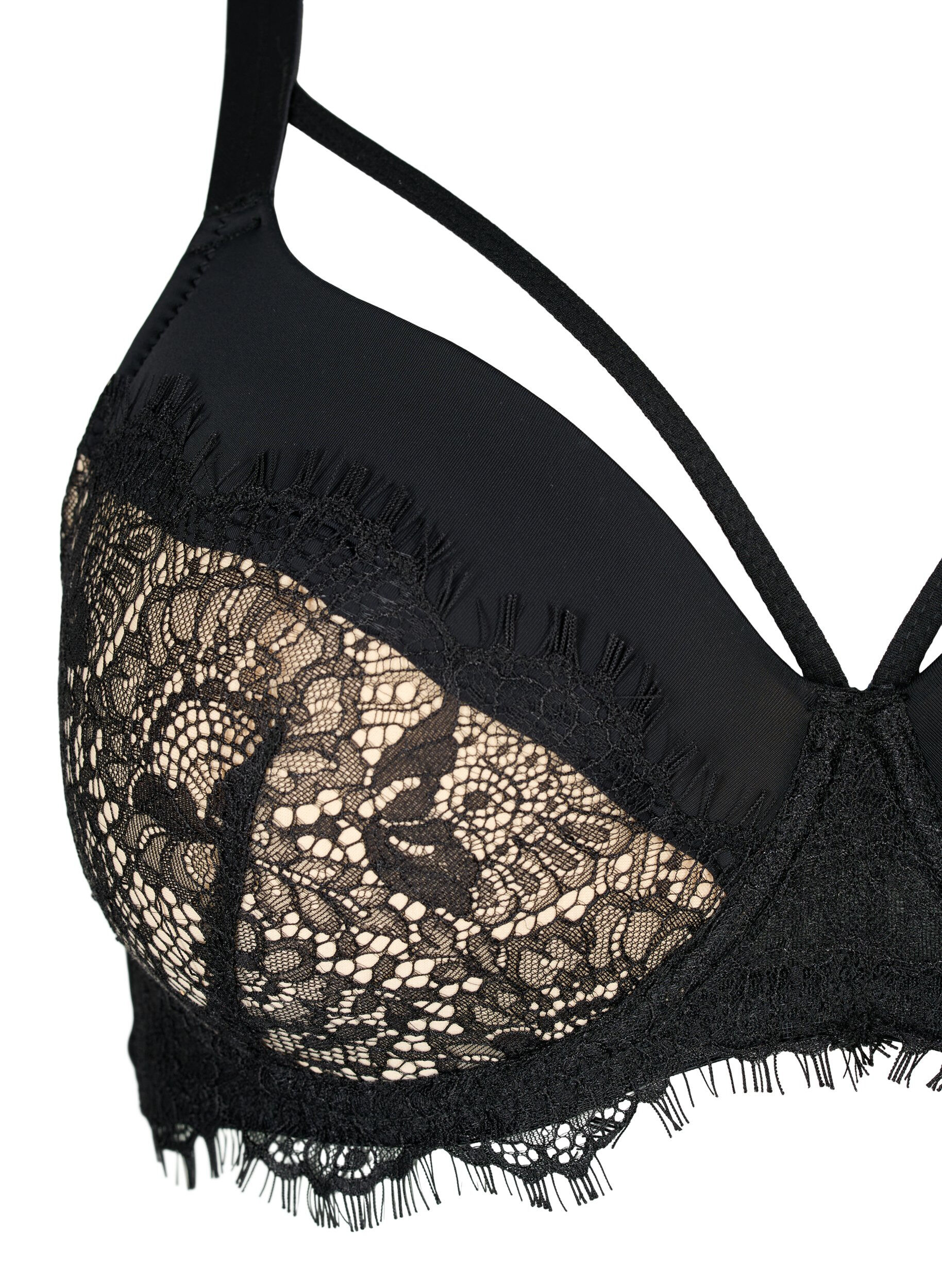 Zizzi Vatteret bh med blonder og string, Black, Packshot image number 2