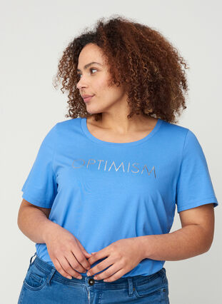 Kortærmet bomulds t-shirt med tryk, Ultramarine OPTIMISM, Model image number 0