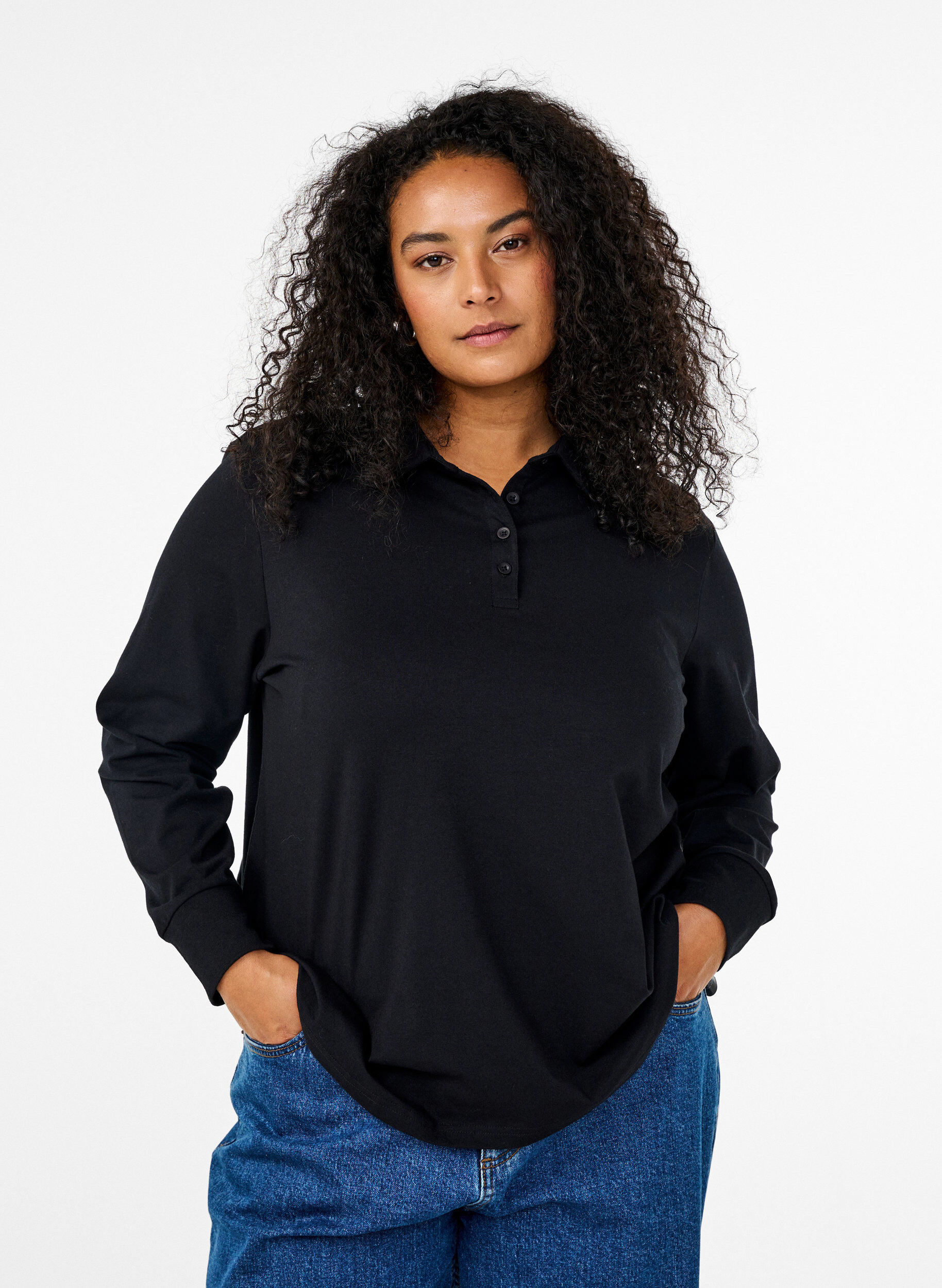 Zizzi Lang&aelig;rmet poloshirt, Sort, Model image number 0