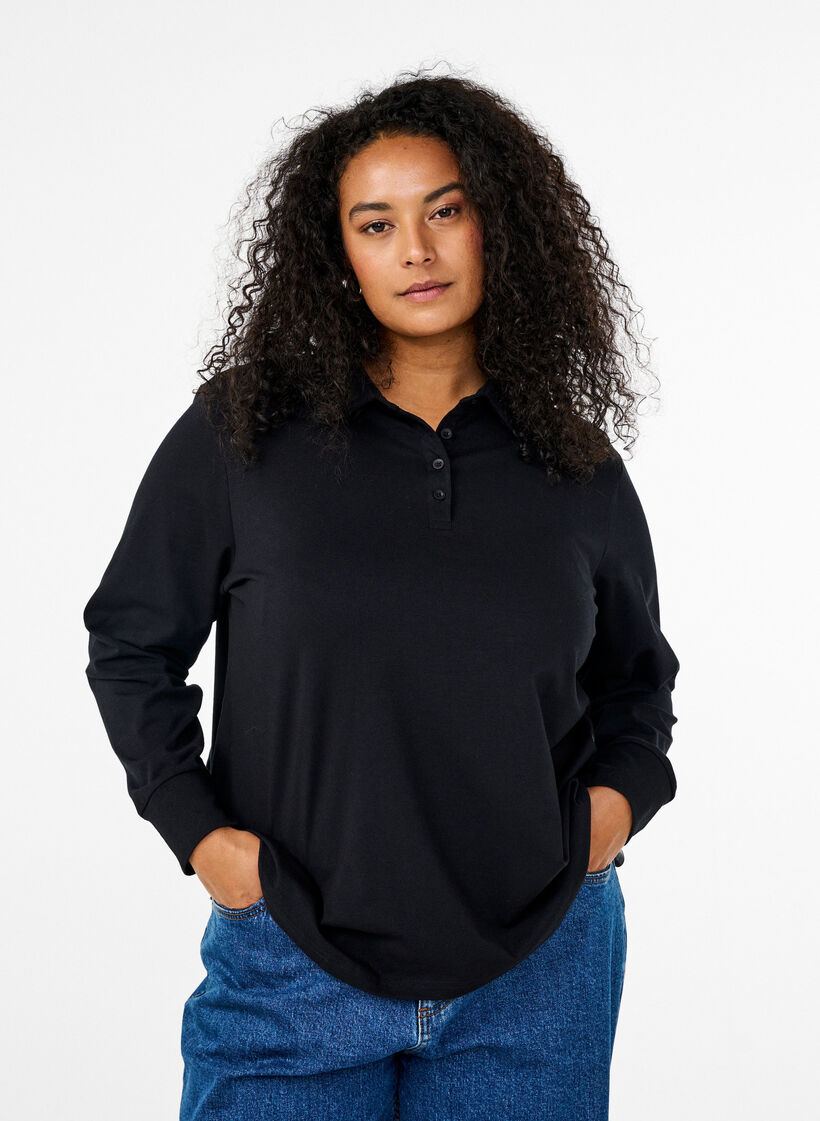 Langærmet poloshirt, Sort, Model image number 0