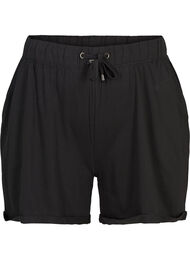 Løse shorts i bomuld, SOLID BLACK