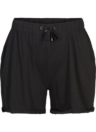 Løse shorts i bomuld, SOLID BLACK, Packshot image number 0