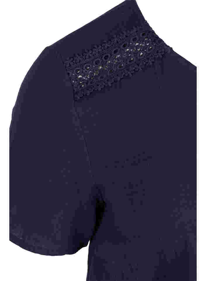 Kortærmet bomulds bluse med blonder, Night Sky, Packshot image number 3
