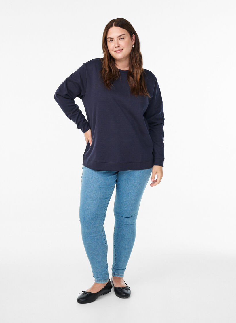 Sweatshirt med rund hals , Bl&aring;, Model image number 1
