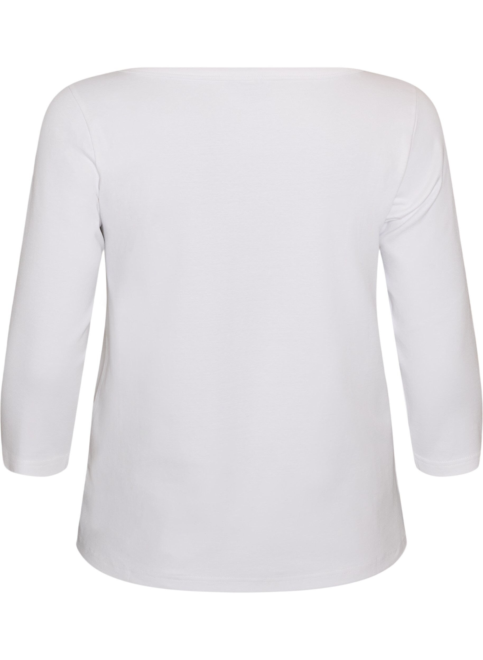 ZizziBasis T-shirt med b&aring;dudsk&aelig;ring og 3/4-&aelig;rmer, Hvid, Packshot image number 1