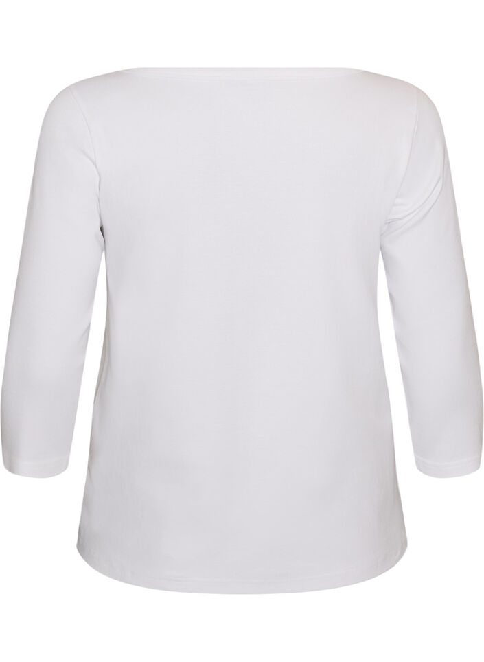 Basis T-shirt med b&aring;dudsk&aelig;ring og 3/4-&aelig;rmer, Hvid, Packshot image number 1
