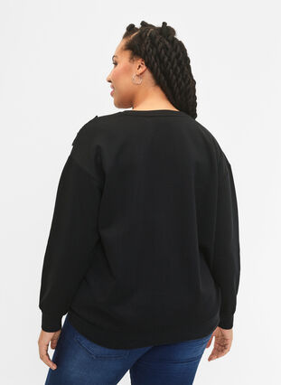 Sweatshirt med flæse og crochet detalje, Black, Model image number 1