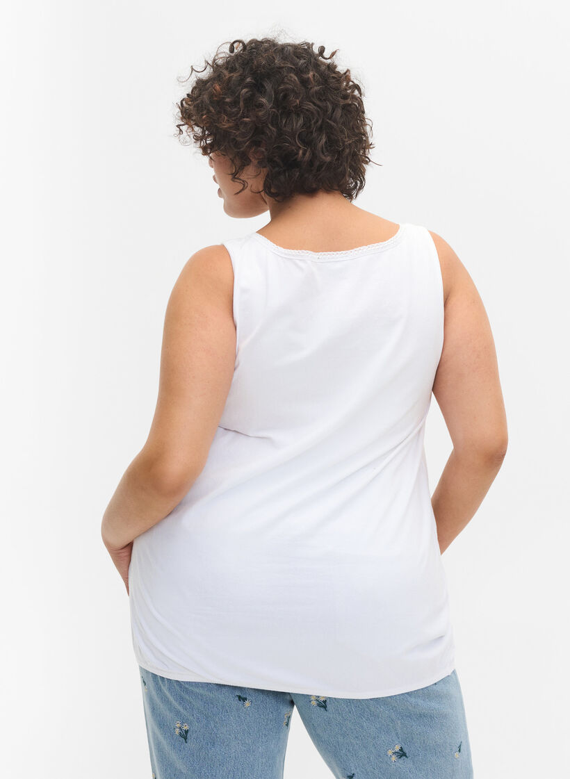 Bomuldstop med rund hals og blondekant, Bright White, Model image number 1