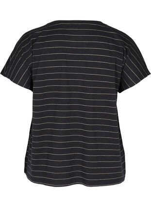 Bomulds t-shirt med glimmer striber, Black w Gold , Packshot image number 1