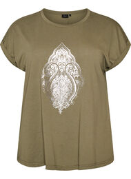 T-shirt med dekorativt frontprint, Gr&oslash;n