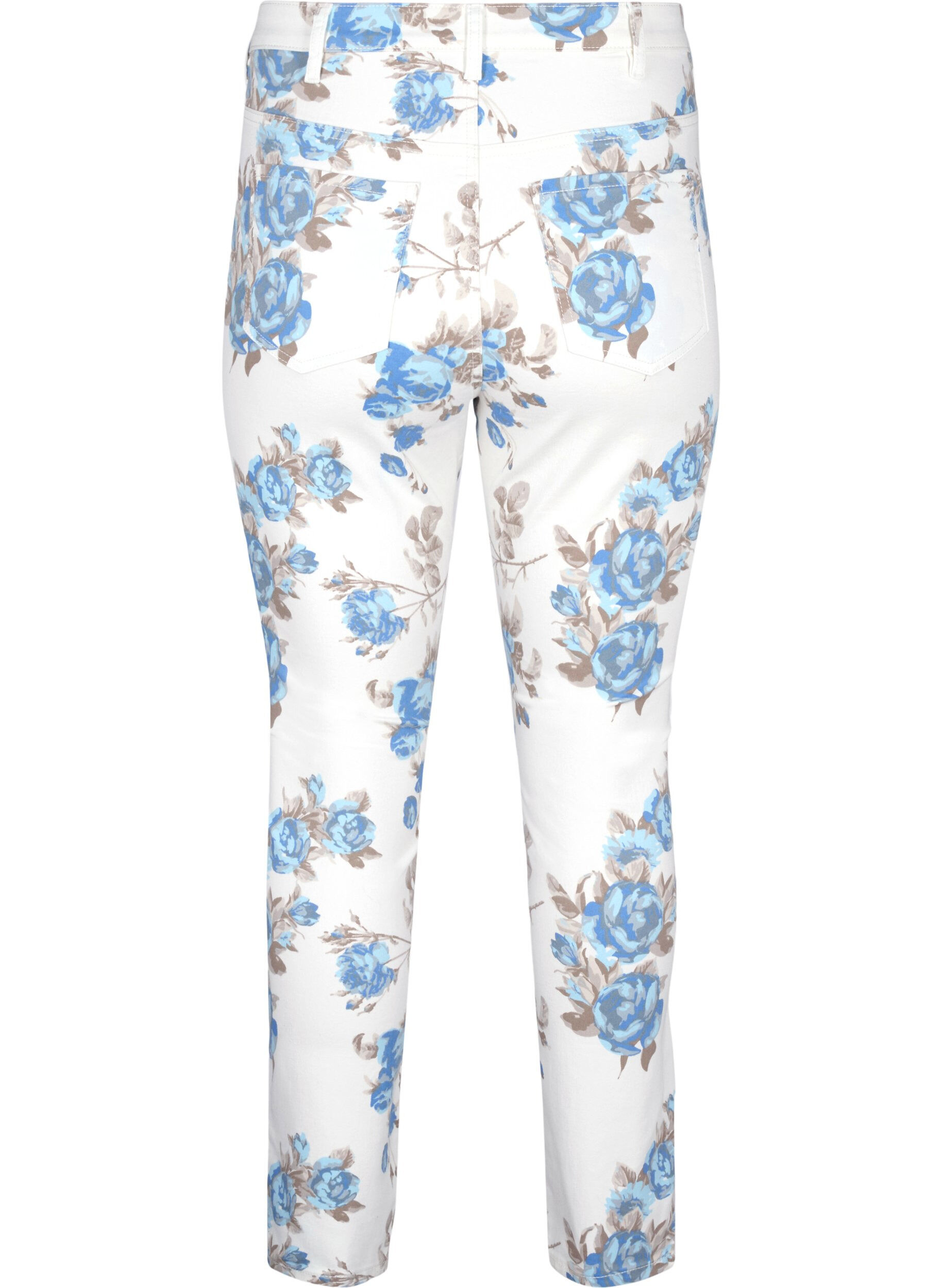 Zizzi Super slim Amy jeans med blomsterprint, Hvid, Packshot image number 1