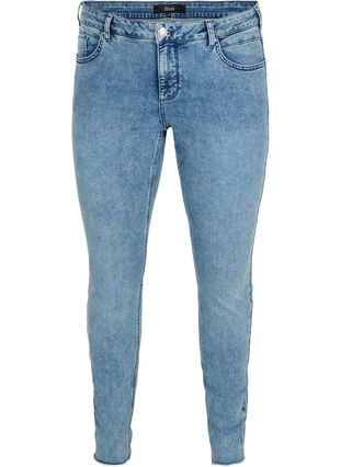 Cropped Amy jeans med nitter i sidesøm, L.Blue Stone Wash, Packshot image number 0