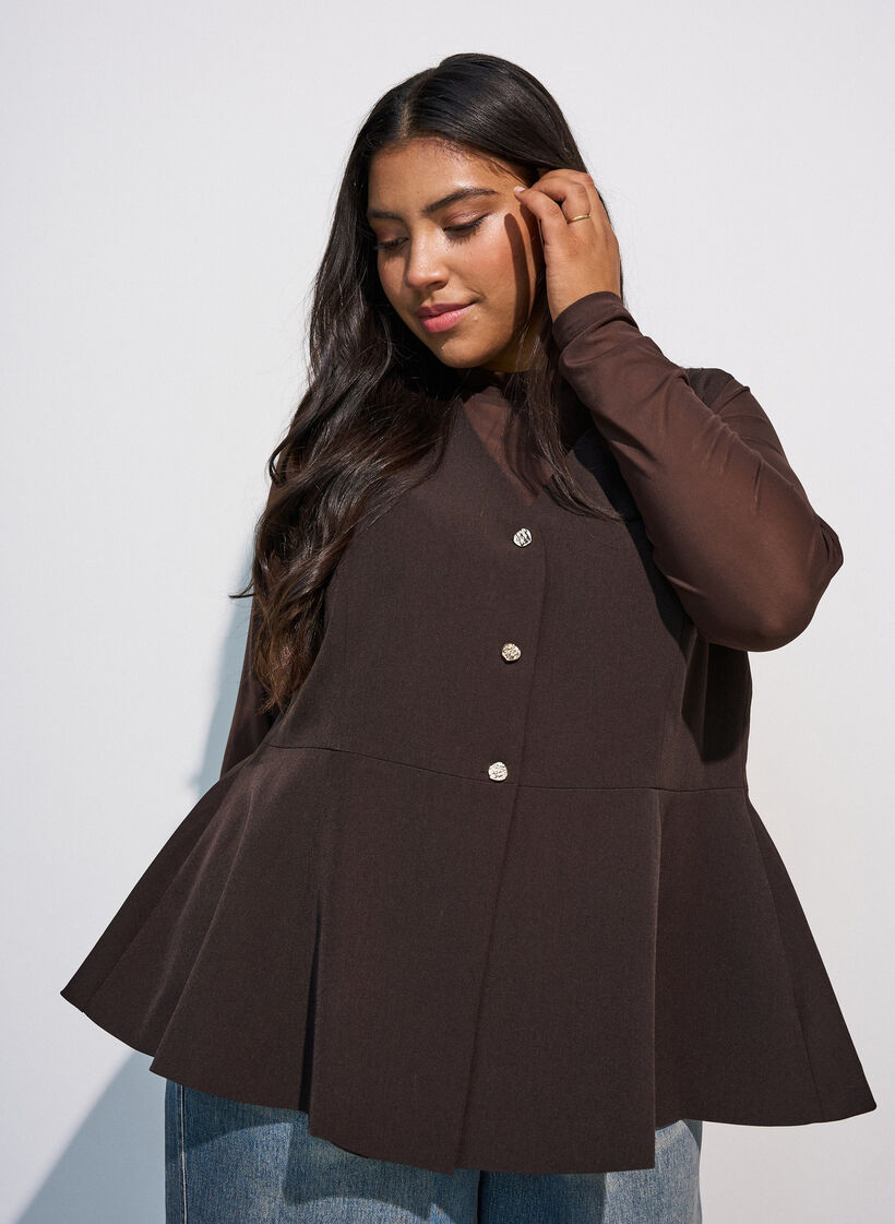 N&aring;lestribet vest med peplum, Brun, Model image number 0