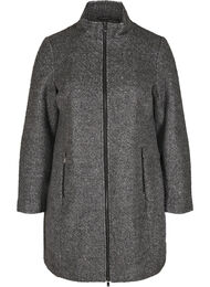 Frakke med uld og lynlås, Dark Grey Melange