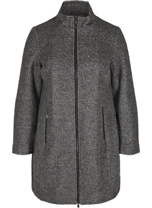Frakke med uld og lynlås, Dark Grey Melange, Packshot image number 0