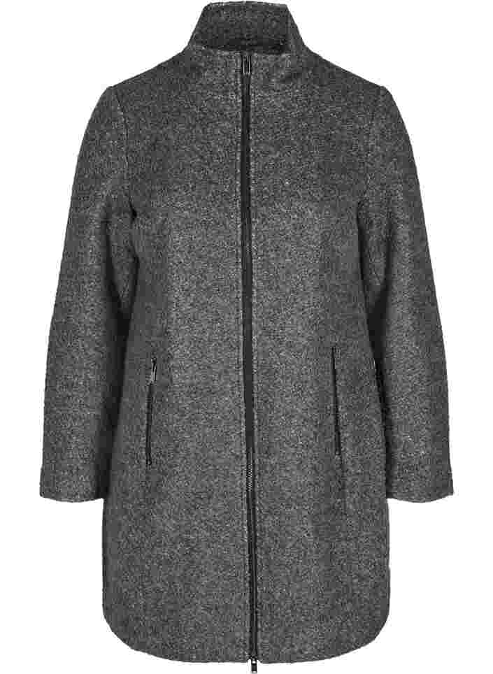 Frakke med uld og lynlås, Dark Grey Melange, Packshot image number 0