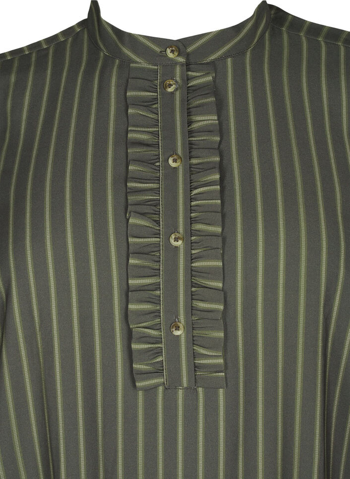 Kort stribet kjole med flæsedetalje, Thyme Stripe AOP, Packshot image number 2