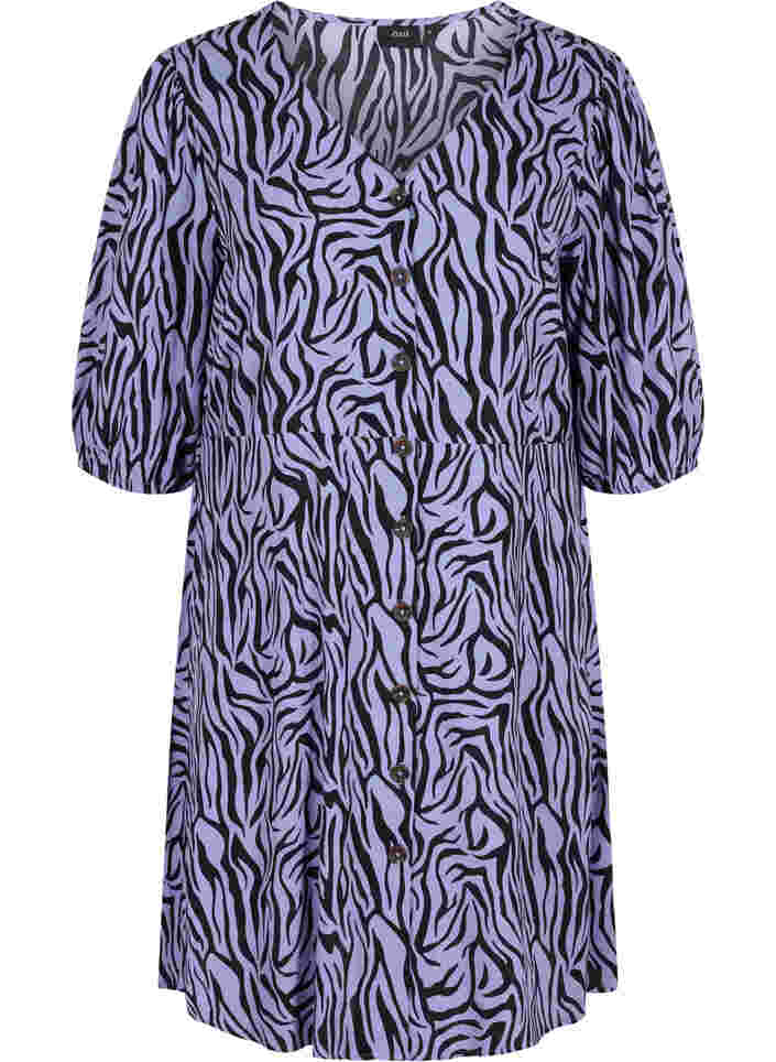 Kjole med knapper og 3/4 ærmer, Blue Zebra, Packshot image number 0