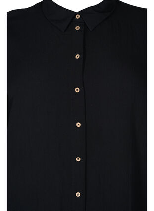 Lang ensfarvet viskose skjorte med 3/4 ærmer, Black, Packshot image number 2
