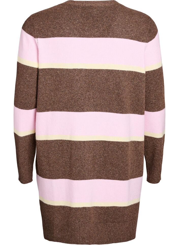 Lang strikcardigan med brede striber, Brun, Packshot image number 1
