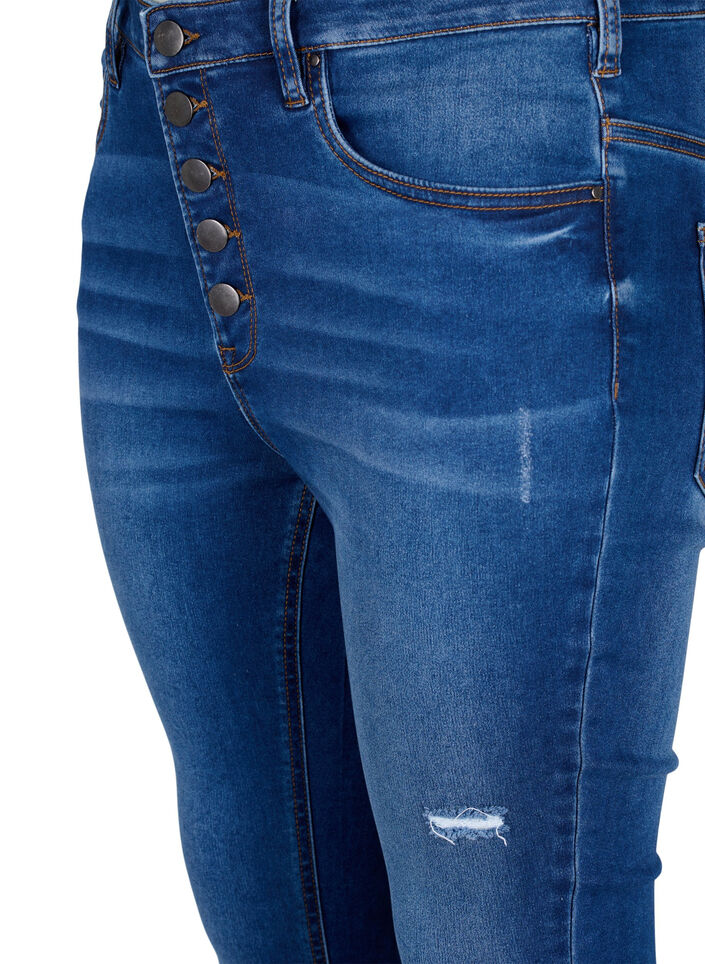 H&oslash;jtaljede Amy jeans med knapper, Blue denim, Packshot image number 2