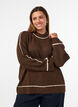 Striktr&oslash;je med turtleneck og kontraststriber, Brun, Model image number 0