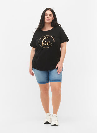 T-shirt i økologisk bomuld med print, Black W. Be G. Foil, Model image number 2